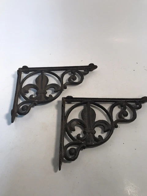 Cast iron shelf brackets, fleur-de-lis, set of 2, vintage style, FREE SHIPPING