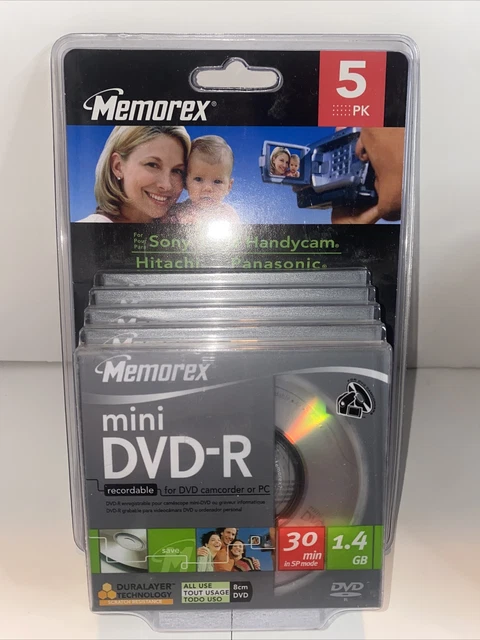 Memorex Mini DVD-R Recordable Disc 5-pack 30 min 1.4 GB for DVD Camcorder or PC