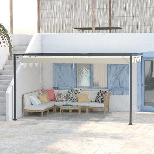 PERGOLA 4X3M RETRACTABLE Canopy Wall Mounted Gazebo Shelter Sun Shade ...