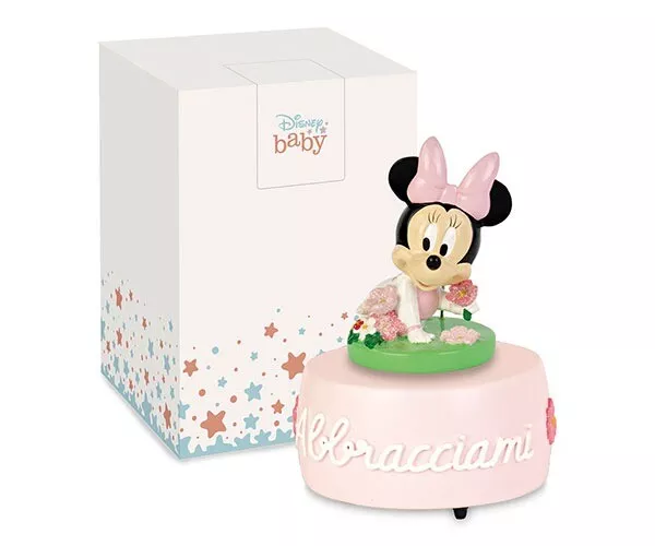 Bomboniera Carillon Minnie Fiori Topolina Disney Rosa Baby D.9 H 12,5 Cm Con Box