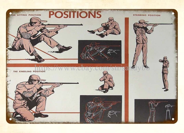 GUN FIRING POSITIONS Training Hunting Safety Poster Metal Tin Sign Man gun-firing-positions-training-hunting-safety-poster-metal-tin-sign-man