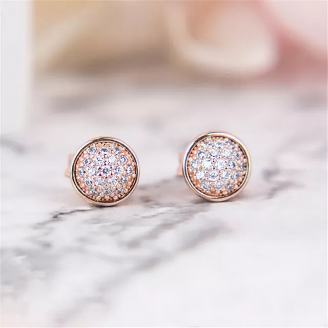 Authentic 100% 925 Sterling Silver Rose Dazzling Droplets CZ Stud Earrings