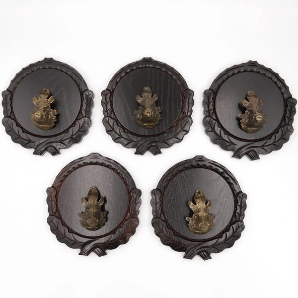 5 Pieza Keilerschilder Tallado Oscuro Af 16 CM Con 5 X Jabalí Cabeza
