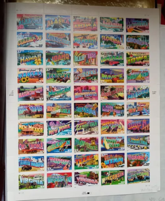 1 feuille 50 TIMBRES Greetings sur les Etats States USA stamps 2002 NEUF