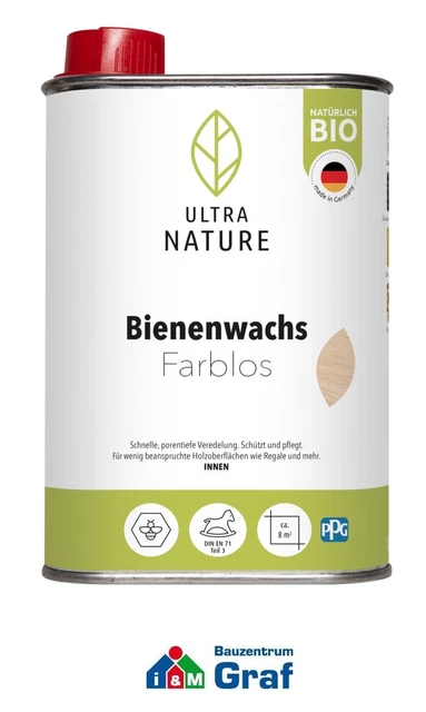 Ultra Nature Bio Cire D'Abeille A Traitement de Bois, Incolore, 0,25 L Ou 0,5 L