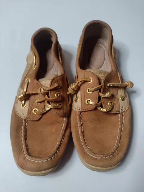 Sperry Women's Boat Shoes 6.5 Lace Up Slip On Tan Leather B11