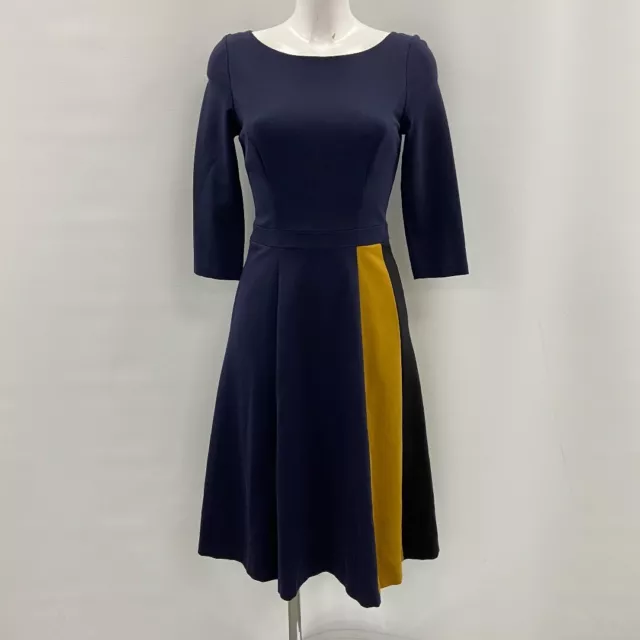 Boden Fit Flare Midi Dress UK 8 Blue Yellow Jersey Pockets RMF52-RP