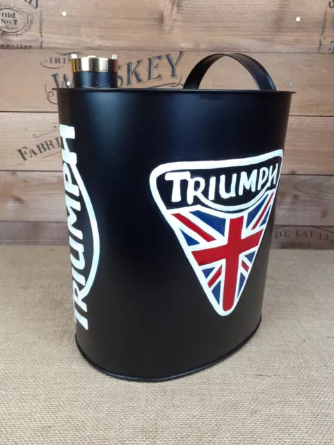 Retro vintage style Black Triumph Oil petrol can Oval shaped