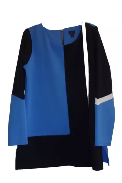 Women's Worthington Tunic Top Long Sleeve Colorblock Black Blue and White Zip XL