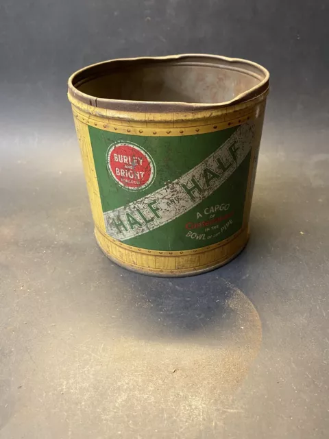 Vintage 1940s Burley & Bright Half & Half Wooden Tobacco Barrel Tin Can