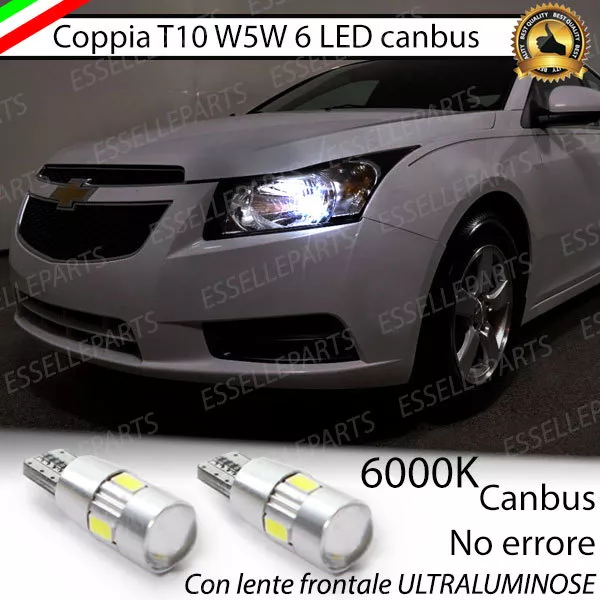 Coppia Luci Di Posizione 6 Led T10 Canbus 6000K Chevrolet Cruze Bianco Ghiaccio