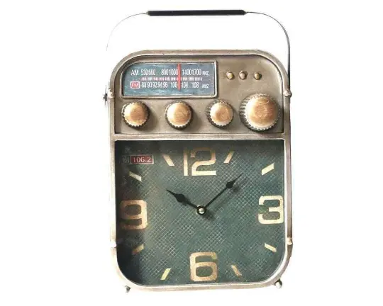 Large Metal Steampunk 36cm Vintage Style Radio Stereo Desk Table Mantle Clock