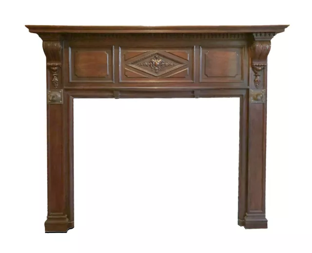 1940s Rococo Walnut Fireplace Mantel with Carved Details