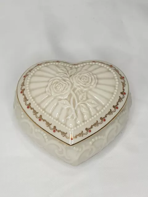 Lenox Heart Shaped Trinket Box with Embossed Roses