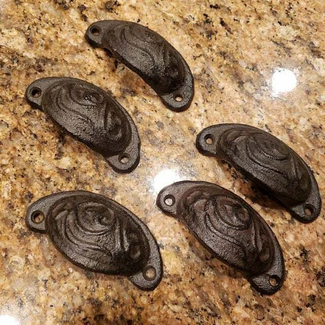 Antique Drawer Pulls Handles Cast Iron Cup Dresser Cabinet Rustic Knobs Lot of 2