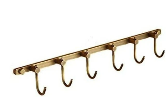 6 Hooks Coat Rack Bath Wall Hook Rack Vintage Mounted Brushed Brass Bathroom NEW