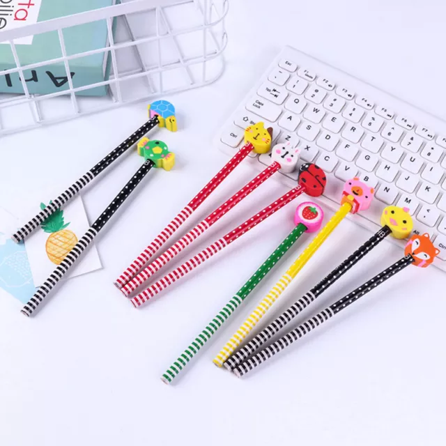 10pcs Cute Cartoon Pencil with Rubber Kindergarten Prizes Gifts Stationery