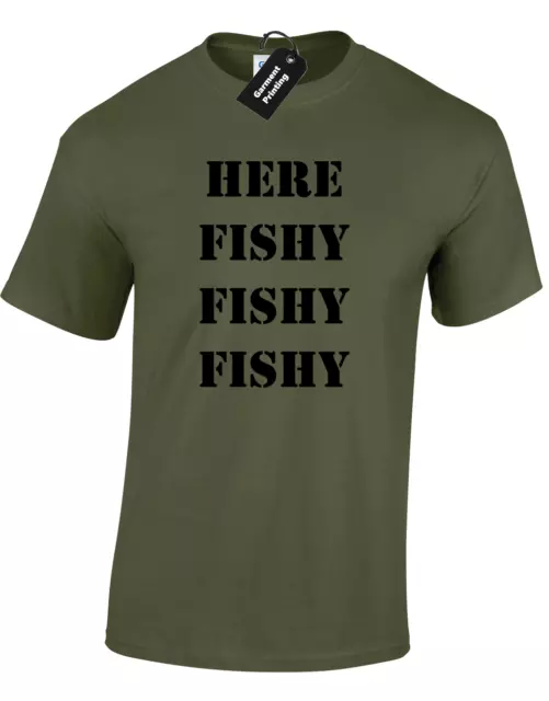 Here Fishy Fishy Mens T-Shirt Funny Fisherman Angler Carp Fishing Gift Present