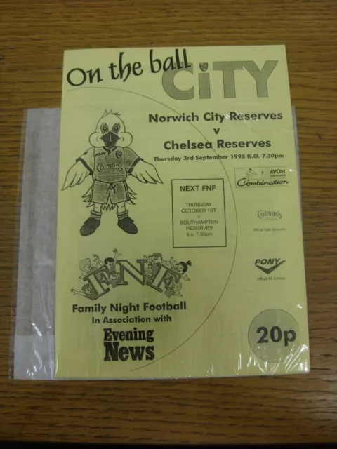 03/09/1998 Norwich City Reserves v Chelsea Reserves  (4 Pages). Any faults with