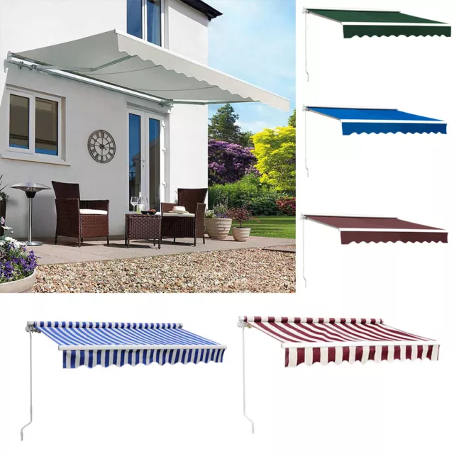 Patio Awning Retractable Manual Garden Sun Shade Canopy Deck Sunshade Shelter UK