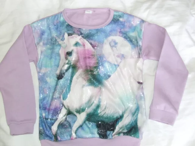 Girls Next Unicorn jumper age 10 years, Lilac sequins, excellent condition