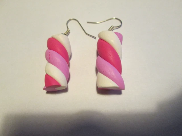 Boucles D'oreilles Guimauve En Fimo - Neuf Sans Emballage, Dormeuses, Multicolores