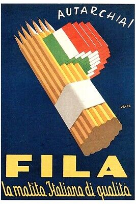 Poster Manifesto Locandina Pubblicitaria Stampa Vintage Matita Italiana Fila