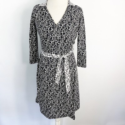 J. Mclaughlin Catalina Cloth Wrap Dress Black & White print Size XS
