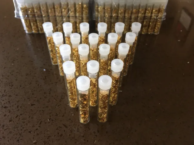 20 X Glass Vials Filled With Gold Leaf Flakes. Approx 2 Inches Tall.