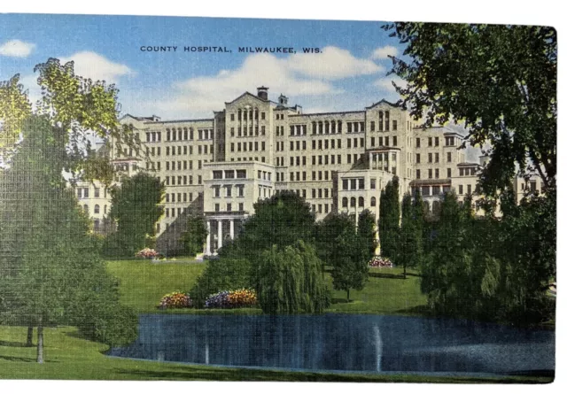 County Hospital Milwaukee Wisconsin WI Post Card Vintage Historical Building