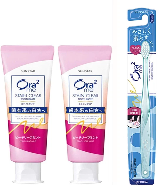 Ora2 Me Stain Clear Toothpaste Peach Leaf Mintha 130g x 2 with toothbrush Japan