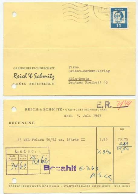 33925 - Postkarte - Grafisches Fachgeschäft Reich & Schmitz - Köln, 3.7.1963
