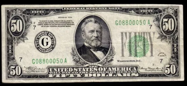 1934 Chicago $50 Federal Reserve Note VF