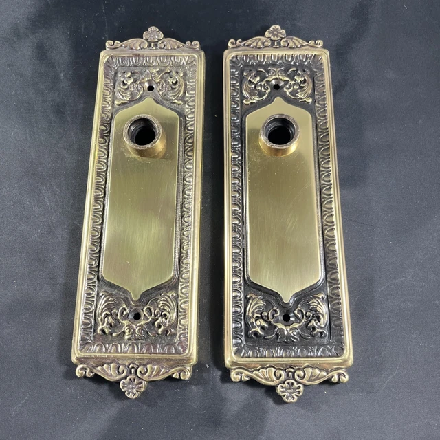 Solid Brass Victorian Door Knob Back Plates- Egg and Dart Ornate- Set Of 2