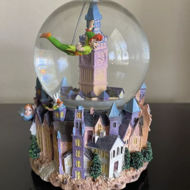 Disney's Peter Pan Tinkerbell Musical Snow Globe Figurine Plays You Can Fly