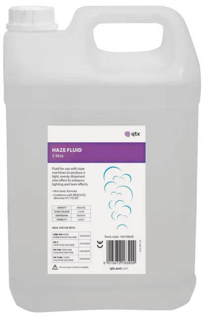 QTX High Quality Medium Eco Haze Fluid 5 Litre for Hazer Machines