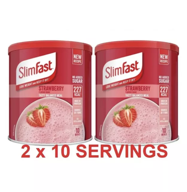 2x SlimFast Strawberry Meal Replacement Powder Shake Weight Loss Diet Milkshake