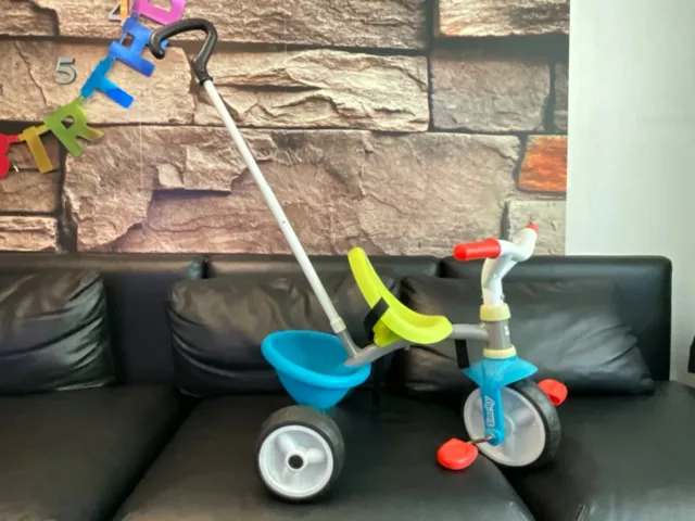 Smoby – Dreirad blau – Kinderdreirad mit Schubstange, Sitz mit Sicherheit