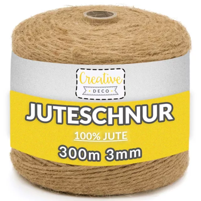 Creative Deco 300m Jute-Schnur Natur Braun Jute-Kordel | 2-3 mm Dicke 3-Lagig