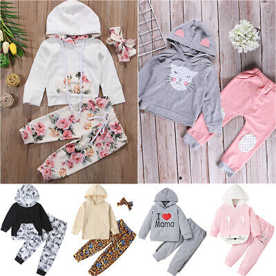 Kids Girls Casual Tracksuit Set Long Sleeve Top Hoodies + Pants Outfits Clothes
