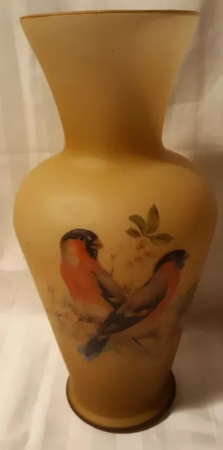 Vintage Enesco Japan Frosted Yellow Glass Vase with Painted Bird