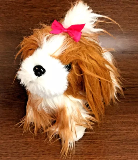 Battat Maltese Shih Tzu Puppy Dog Plush 10" White Brown Pink Bow Stuffed Toy