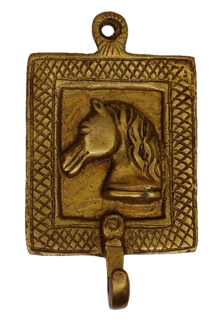 Horse Engraved Antique Vintage Style Handmade Brass Cloth Key 1 Hook Wall Hanger