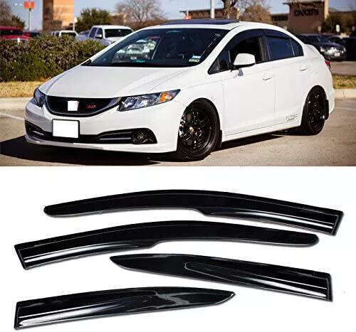 For 2012-2015 Honda Civic Sedan JDM 3D Wavy Mugen Style Window Visor Rain Guard*