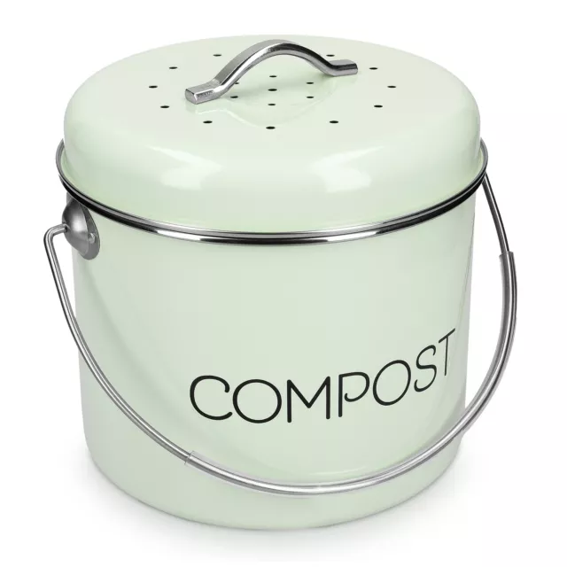 Cubo de metal vintage de 5 L para compost y basura orgánica con tapa y 3x filtro