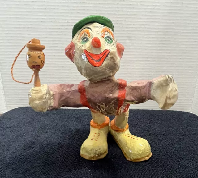 Vintage 1980's Fernandez Mexico Signed Folk Art Paper Mache Clown