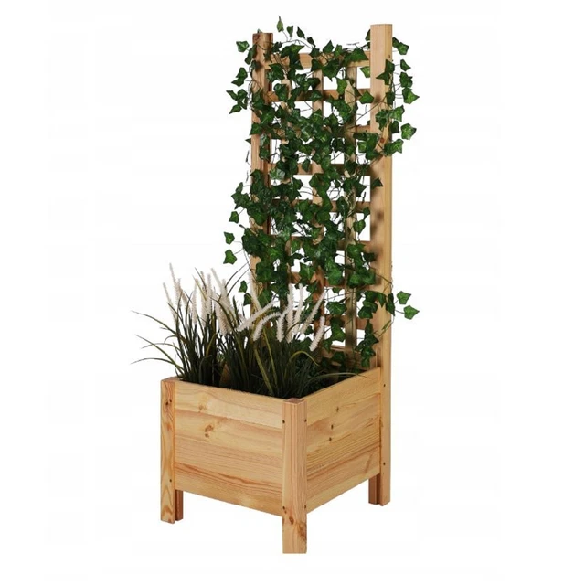 HOLZ BLUMENKASTEN MIT Rankgitter Spalier Pflanzkübel Kletterpflanzen