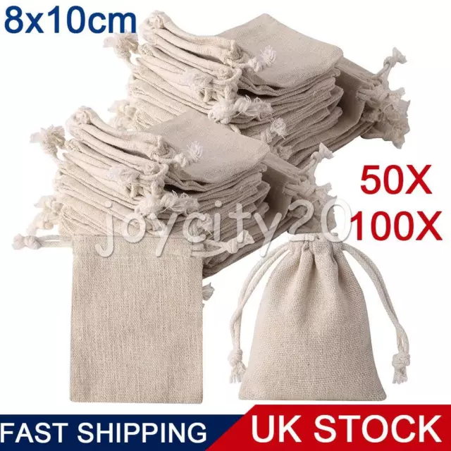 50/100X Small Burlap Jute Hessian Wedding Favor Bags Xmas Gift Drawstring Pouch