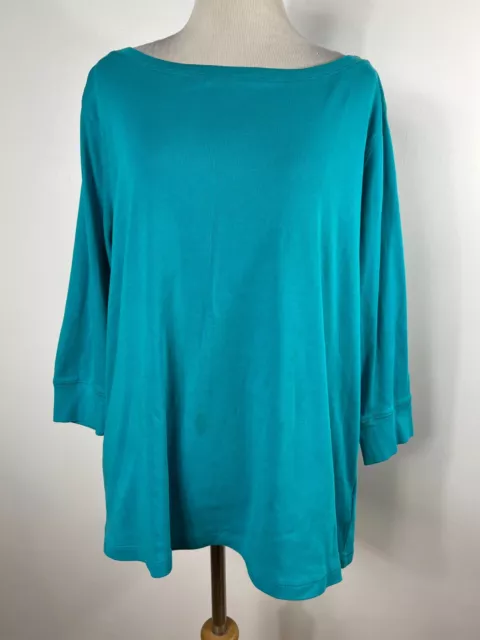 Jones New York 1X Shirt Top Aqua Blue Boat Neck Button 3/4 Sleeve Womens L3 2