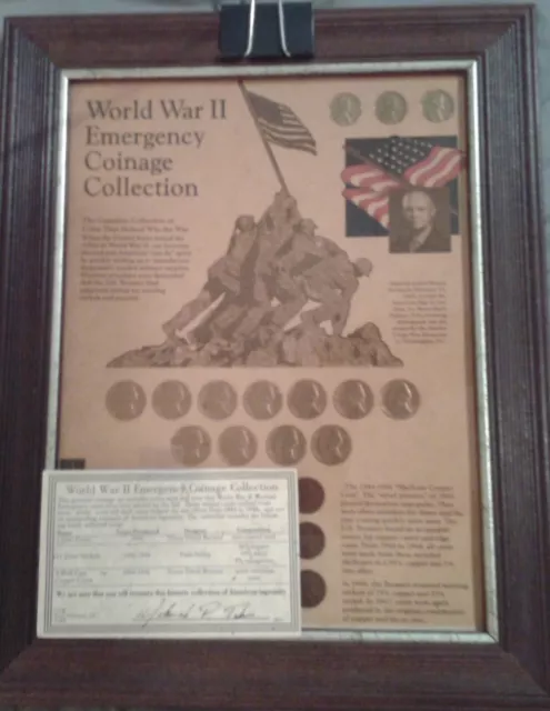 FRAMED SET of TWENTY-THREE WWII ERA COINS PLUS CERTIFICATE -- NO RESERVE!